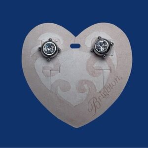 Brighton Serenity Stud Earrings Silver Tone Crystal Post Round Classic NEW